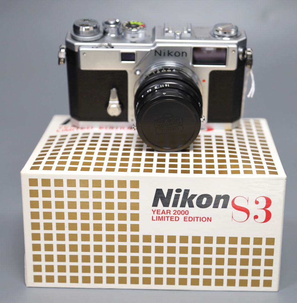 A Nikon S3 year 2000 Limited Edition range finder camera, serial no 204941 with Nikkor F/1.4 50m lens, boxed, unused